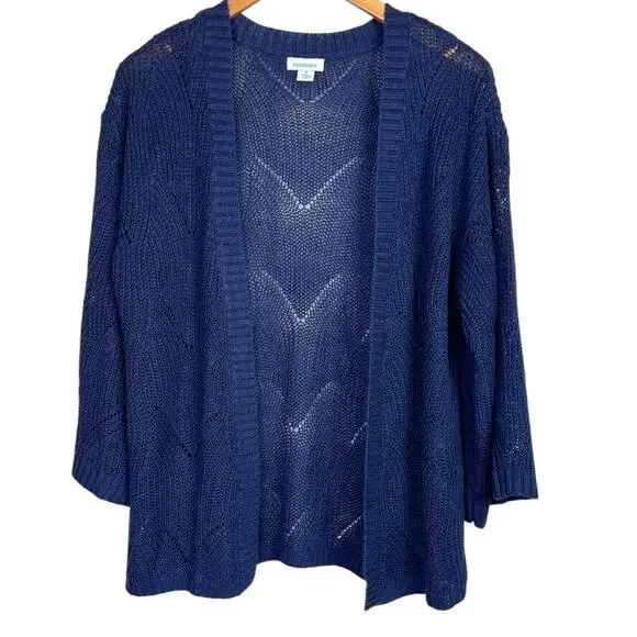 Sundance Linen Blend Open Knit Cardigan Chevron Blue Relaxed Boho in Blue W's Sm - Picture 1 of 7